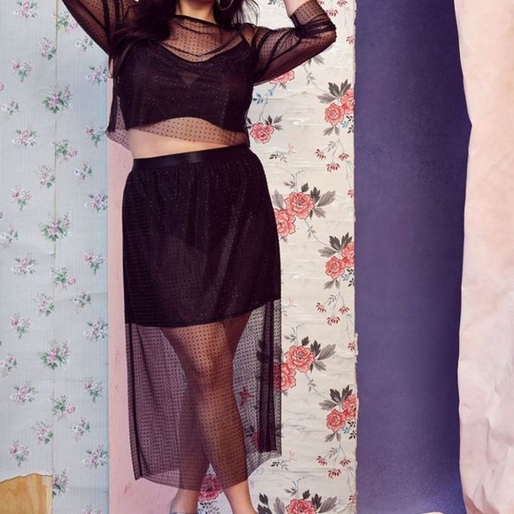 Mesh Rhinestone Crop Top & Midi Skirt - Picture 7 of 7